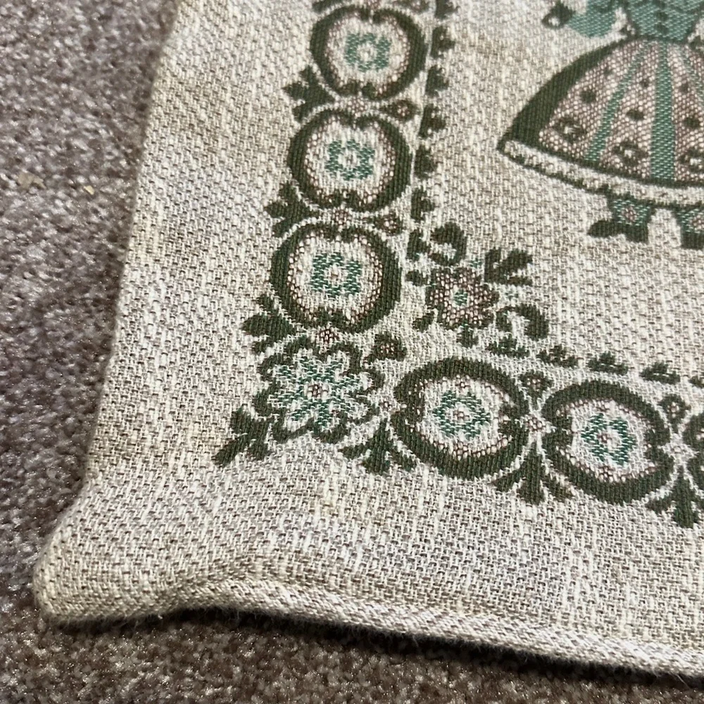 Vintage Austrian Folk Woven Square Pillow Case Boy Girl Beige Green Oktoberfest
